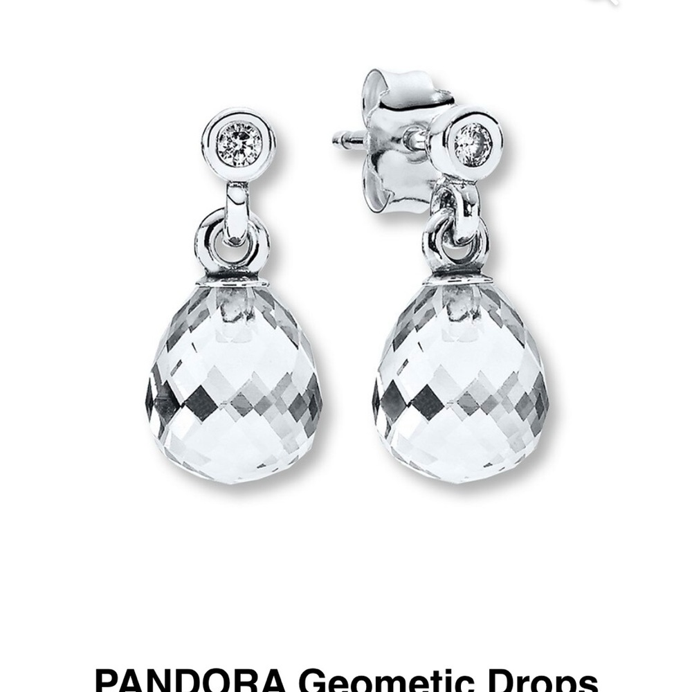 Pandora Sterling Silver Crystal Geometric Drop Earrings - Picture 9 of 9